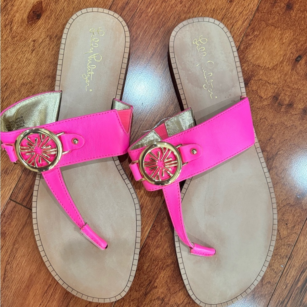 Lily Pulitzer Womens Rousseau Sandal Size 9 Presecco Hot Pink Thong Slide Flat